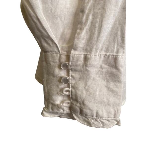 Tweeds White Ruffle detail linen tunic style Pull over blouse size Medium - Picture 5 of 6